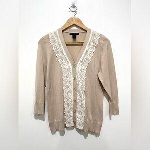 August Silk Taupe Cardigan with Floral Lace